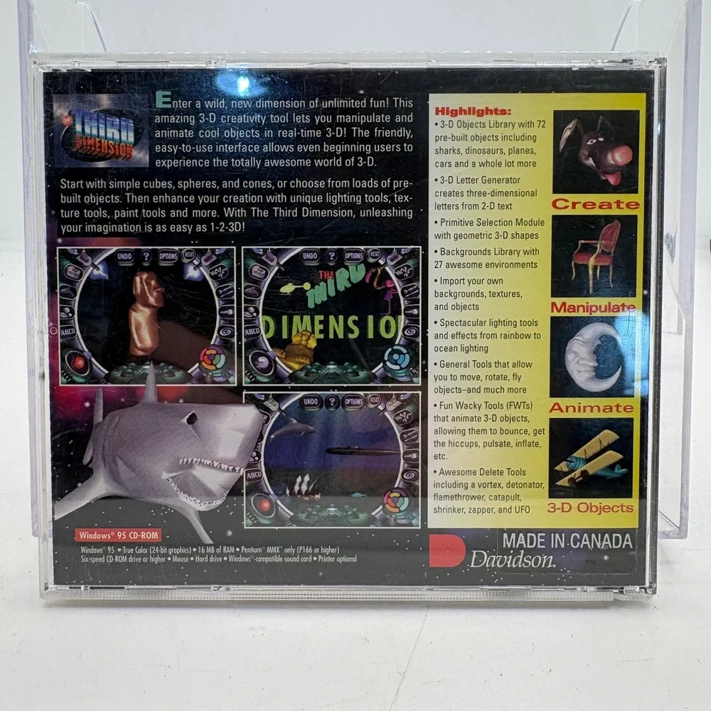 The Third Dimension Davidson Windows 95 PC CD-ROM Retro 3D Modeling Software